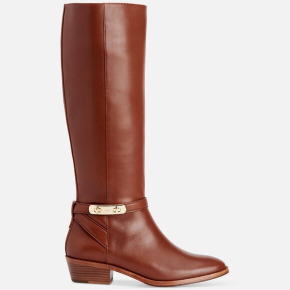 NWOB Coach Dark Saddle Caroline Leather Knee High Riding Boots - Picture 1 of 4